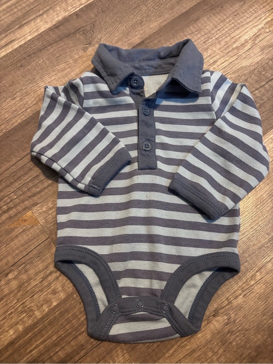 Lullaby Lane Other - Striped Navy and Light Blue Polo-Style Baby Bodysuit